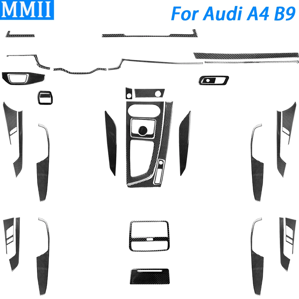 For Audi A4 B9 RS4 S4 2017-2019 Carbon Fiber Gear Shift Air Outlet Window Lift Panel Trim Set Car Interior Accessories Sticker