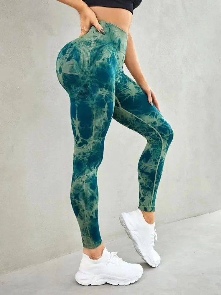 Брюки для йоги Tie Dye, спортивные Леггинсы, Женские Бесшовные женские колготки Пуш-ап с высокой талией, леггинсы для фитнеса и тренировок, одежда