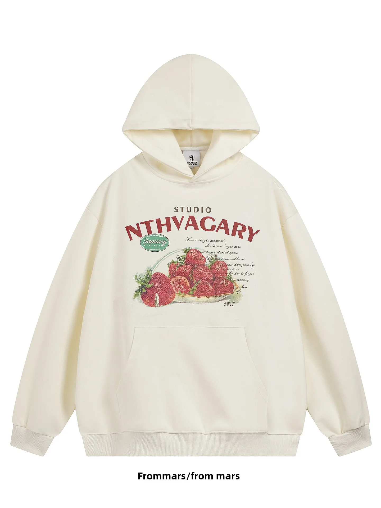 

Свободная толстовка с длинными рукавами и клубничным принтом для молодежи, дышащая, из смесового хлопка и полиэстера, осень-зима