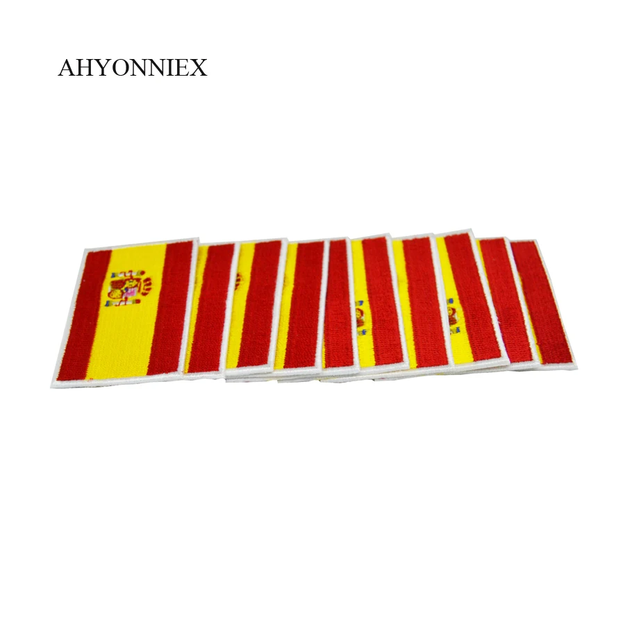 5 Pieces Spain Flag Iron on Patch Embroidery Sticker, 3.5*5.5 cm Backpack Jacket DIY Decoration, Armband Badge