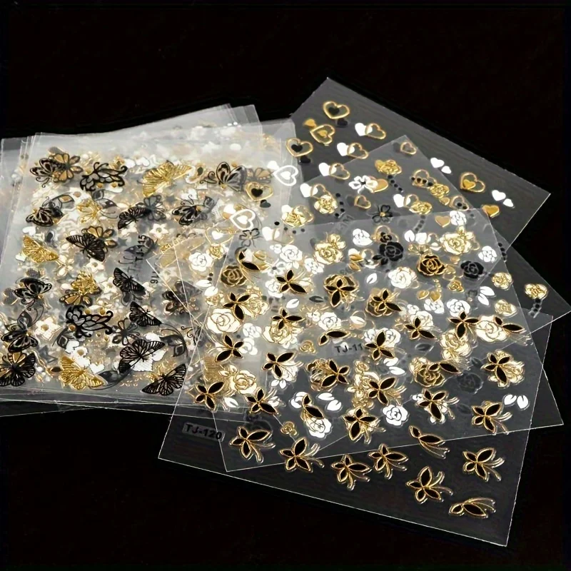 30 Stück Goldfolie Schmetterling & Blumen Nagelkunst-Aufkleber - Selbstklebend, Glitzerndes Finish für DIY Maniküre-Dekorationen, Weltraum-Thema