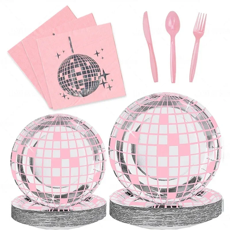 

Pink Disco Theme Disposable Tableware Pink Disco Plates Napkins Bridal Shower Princess Queen Happy Disco Birthday Party Supplies