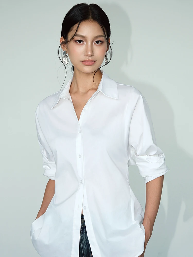 DEAT Fashion Women Shirt Lapel Single Breasted Back Button Wiat Retraction Slim Versatile Cotton Blouse Autumn 2024 New 7AB4689