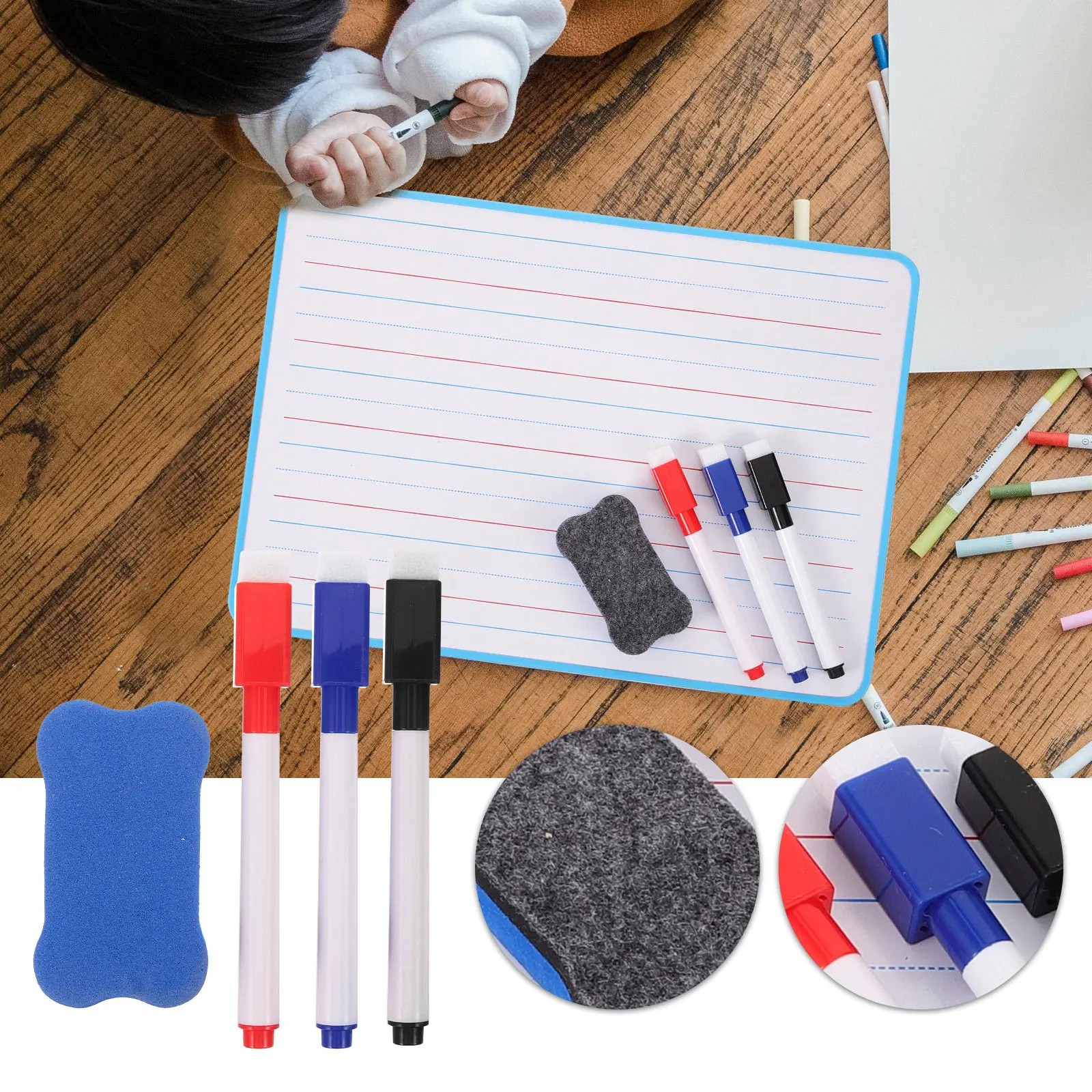 

Двусторонняя маленькая доска для сухого стирания с линовкой для письма и математических упражнений, многоразовый обучающий инструмент для студентов