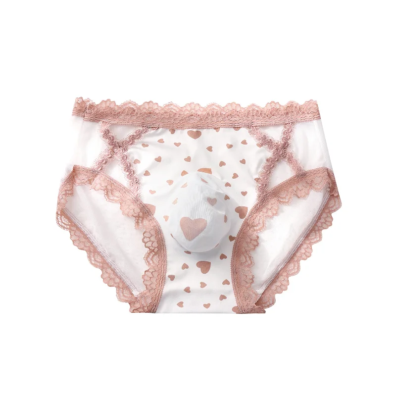 Men's Panties Ice Silk Heart Printed Briefs Smooth 3d Pouch Underwear High Elastic Thin Breathable Underpants Sissy Lingerie