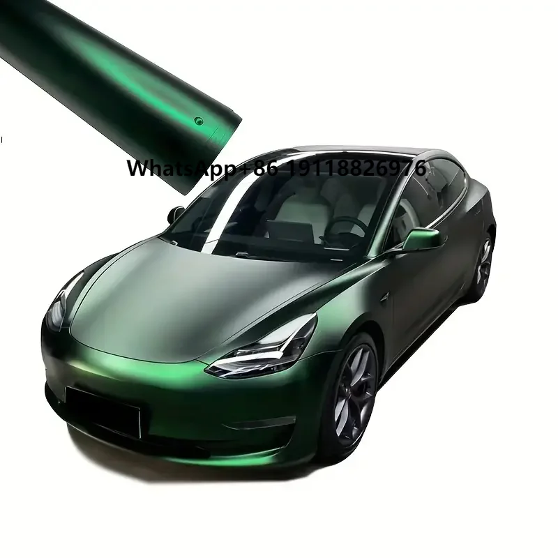 

OEM 1.52M*17M PET Ghost Chrome Venom Green Black Bottom Car Wrapping Vinyl Films Color-Changing Exterior Sticker for Car Body