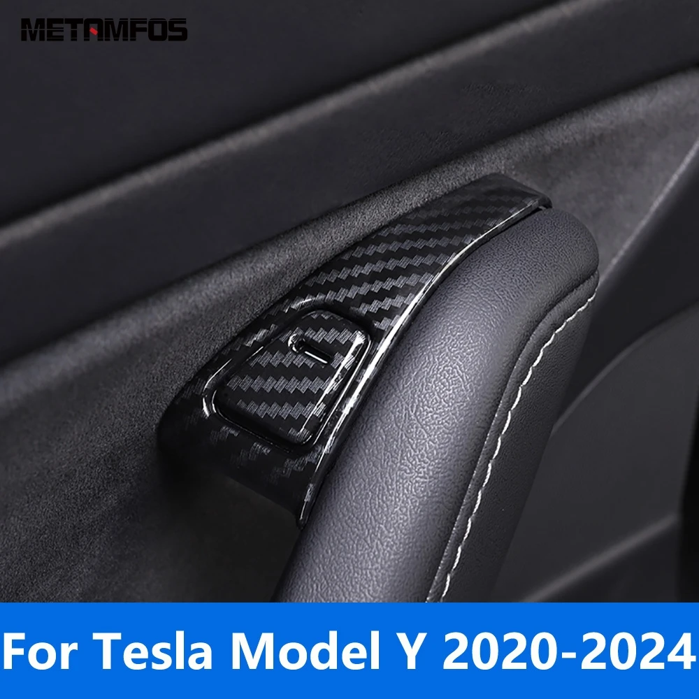 

Для Tesla Model Y 2020-2022 2023 2024, внутренняя кнопка замка двери из углеродного волокна, крышка, отделка, аксессуары для интерьера, Стайлинг автомобиля