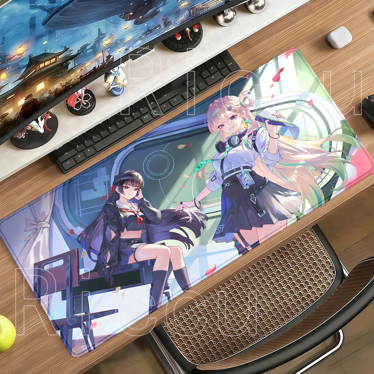 Größeres Lynae Wuthering Waves WuWa Mauspad Gaming-Teppich PC Büro Rutschfeste Unterseite Mauspad Gummi HD-Druck Overlock Schreibtischunterlage