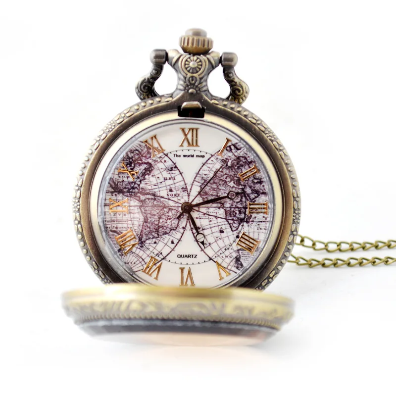 Fashionable Style Antique Dark Brown Vintage Quartz Pocket Watch Case Pendant Necklace Chain Exquisite Clock For Men Women