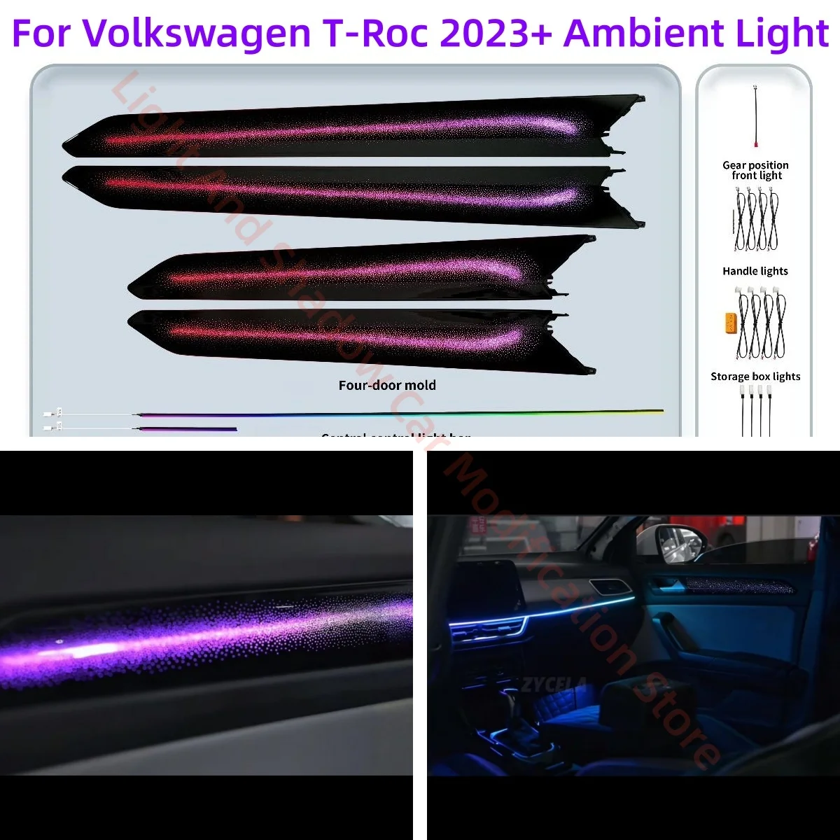 LED Ambient Light For Volkswagen VW T-Roc 2023+ Car interior lighting upgrade Car accessories Door trim strips Atmosphere Lamp
