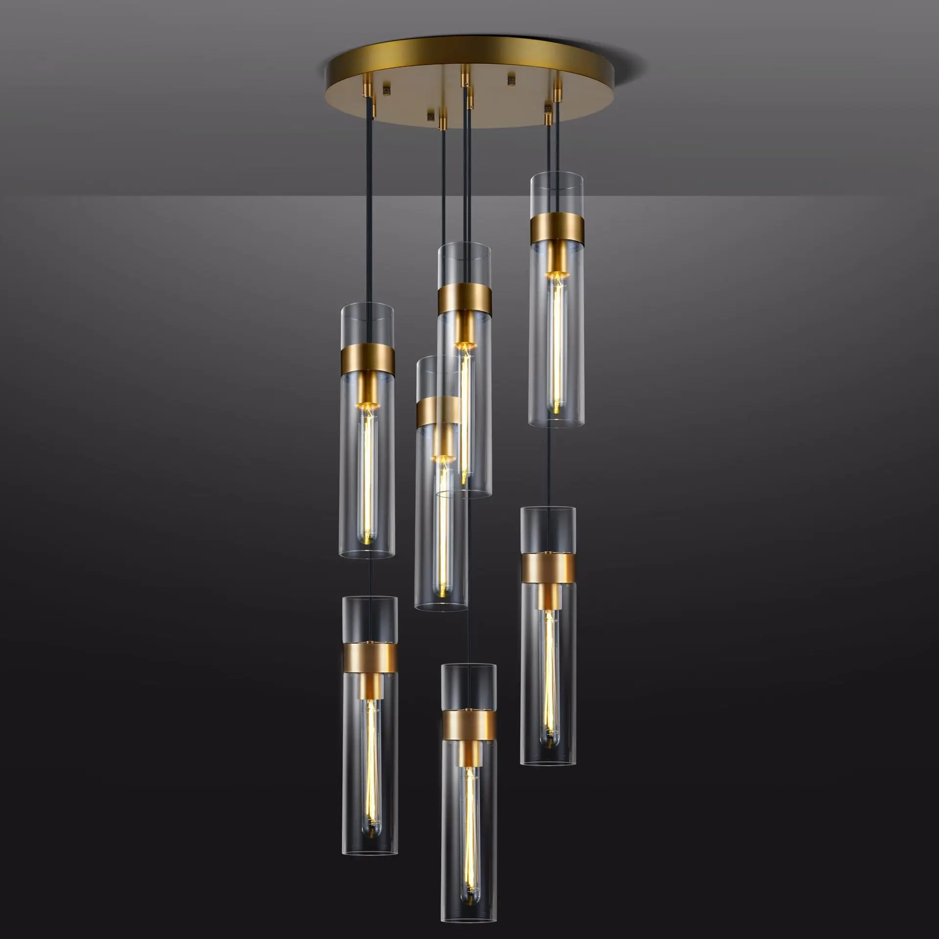 

New Modern Simple Light Luxury Double-layer Glass Chandelier Bedroom Dining Room Living Room Light Island Staircase LED Light