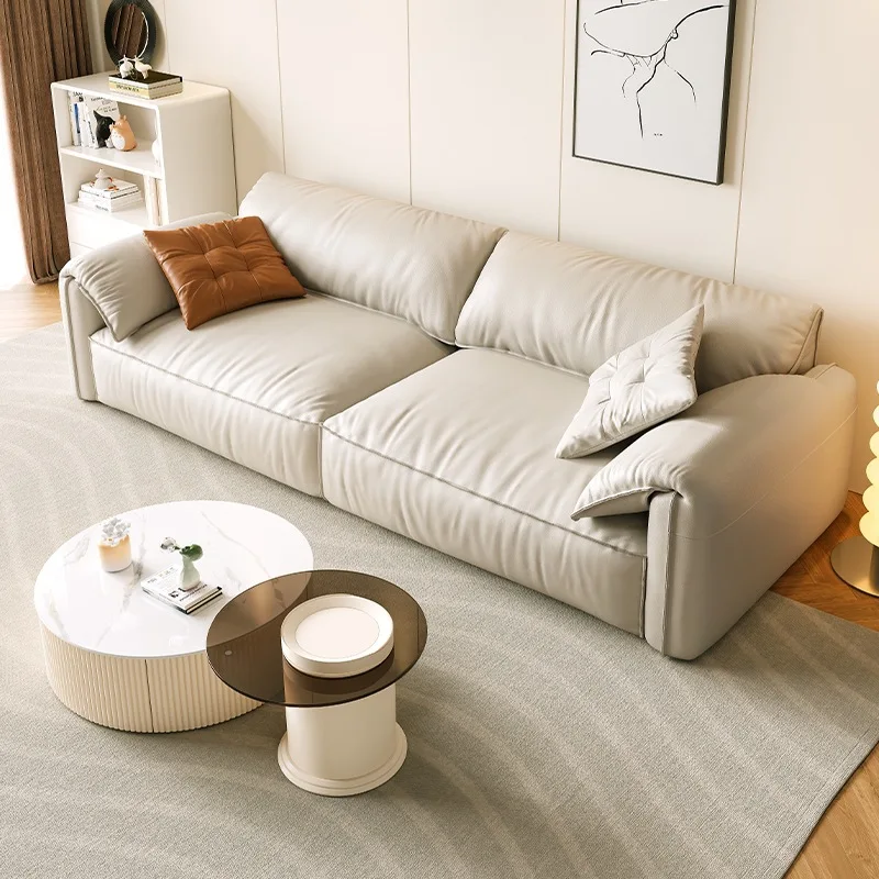 &For Elephant Ear Leather Sofa Modern Minimalism Black Top Patterned Upholstered Sofa Bed for Villa Living Room