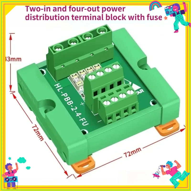 1PCS Quick Connect Power Distribution Terminal Block with Fuse Guide Rail for Electronic Components 2 in More out