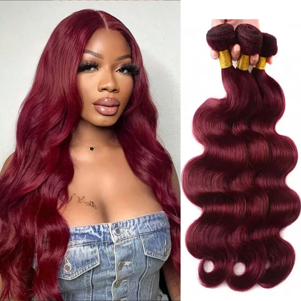 

99J Body Wave Human Hair Bundles Colored Burgundy Human Hair Bundles And Weaves Raw Virgin Human Hair Weaving Extension 100G/Pcs