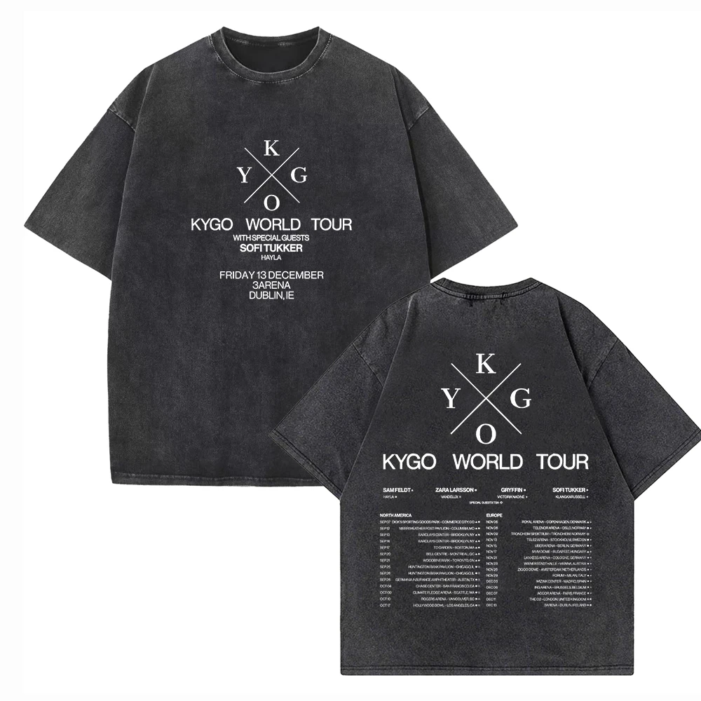 Винтажные хлопковые футболки Kygo World Tour, топы с круглым вырезом в стиле Харадзюку, 2024