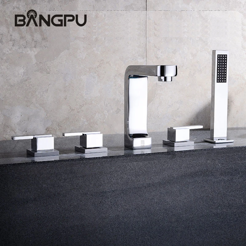 

Bathroom Tub Faucet with Sprayer Deck Mounted Bathtub Faucet Combo Set 5 Hole Roman Tub Faucet Set with Handheld Shower Chrome