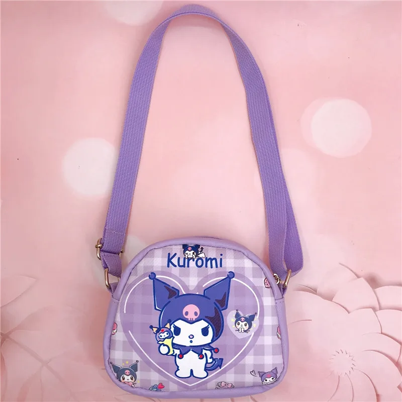 Kawaii Sanrio torba na ramię Crossbody Hello Kitty Melody Kuromi Cinnamorll PU torebki na monety dla dzieci ładny portfel