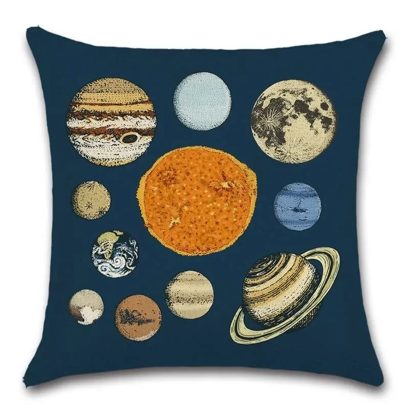 Cartoon Solar System Sun Planet Printed Cushion Cover Decorative Home Sofa Chair Polyester Pillowcase 45X45CM Fundas De Cojin