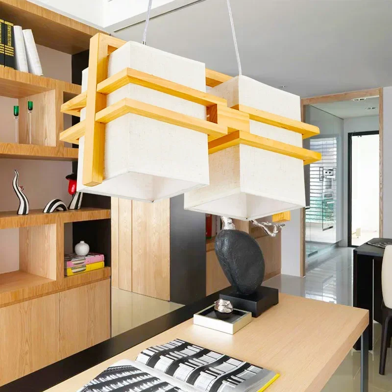

Wood lamp Nordic Japanese dining chandelier American creative fabric restaurant tatami man coffee living room chandelier