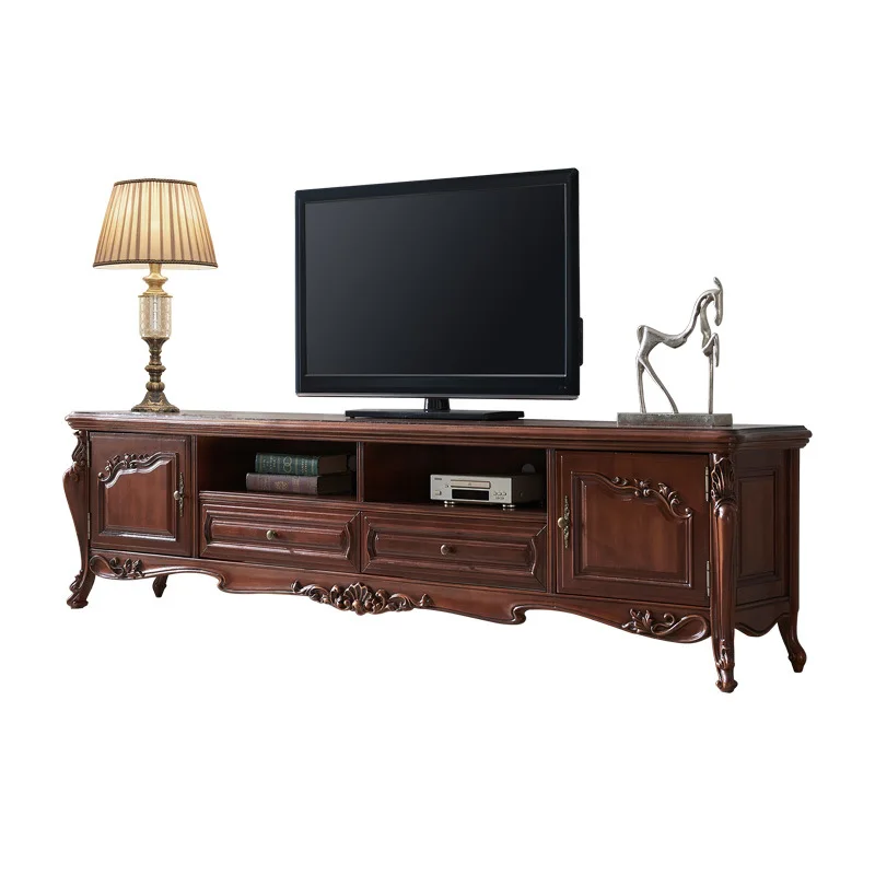 

Solid wood TV cabinet Living room table European-style home retro storage floor 2m T431