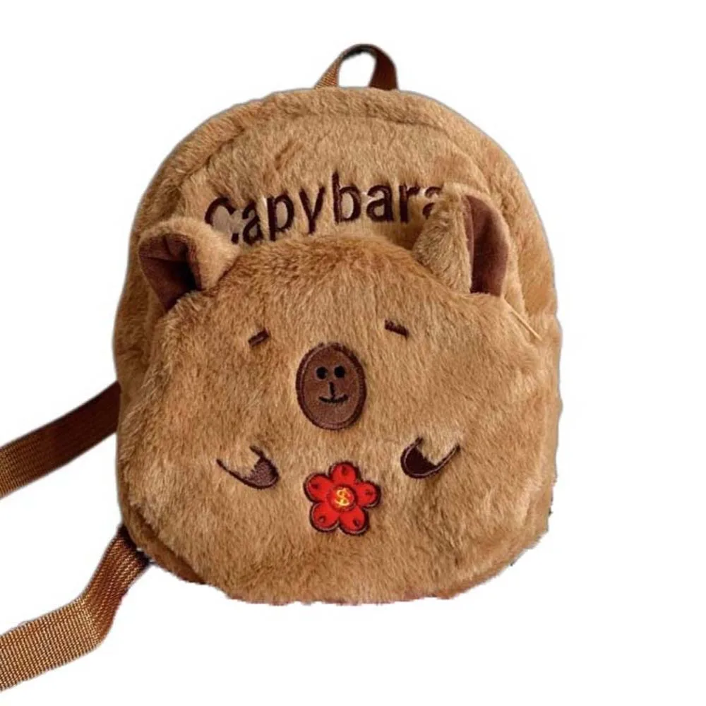 Thickened Capybara Plush Backpack Embroidered PP Cotton Cartoon Animal Daypack Lightweight Furry Large Capacity School Bag Boys