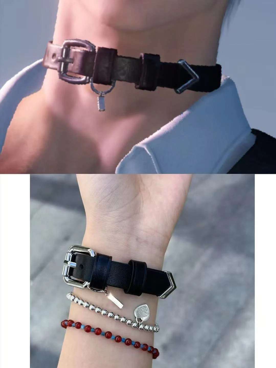 Game Love and Deepspace Sylus Pendant Cosplay Choker Unisex PU Chain Necklace Bracelet Halloween Party for Women Men Accessory