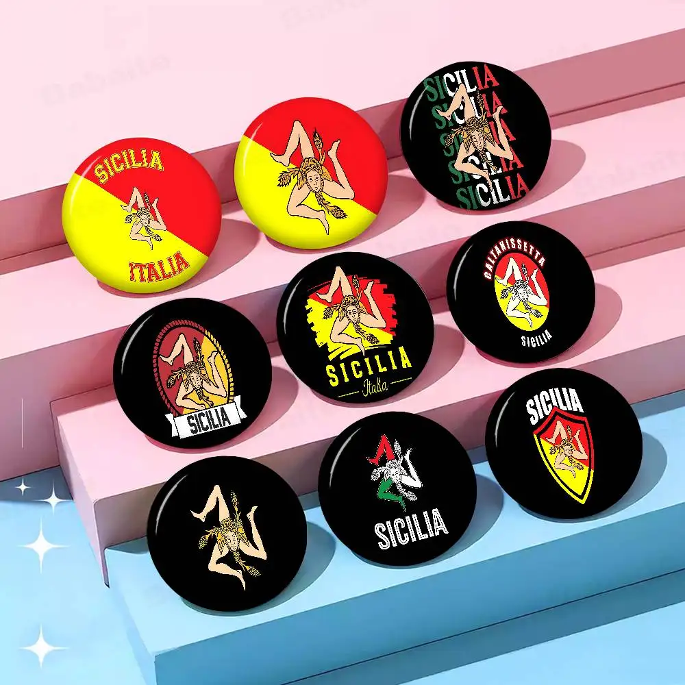 Sicilia Logo 32/44/58mm handgemachte Pin Runde lustige Snap-in Broschen für Rucksack Kleidung Zubehör Abzeichen Hut Dekoration