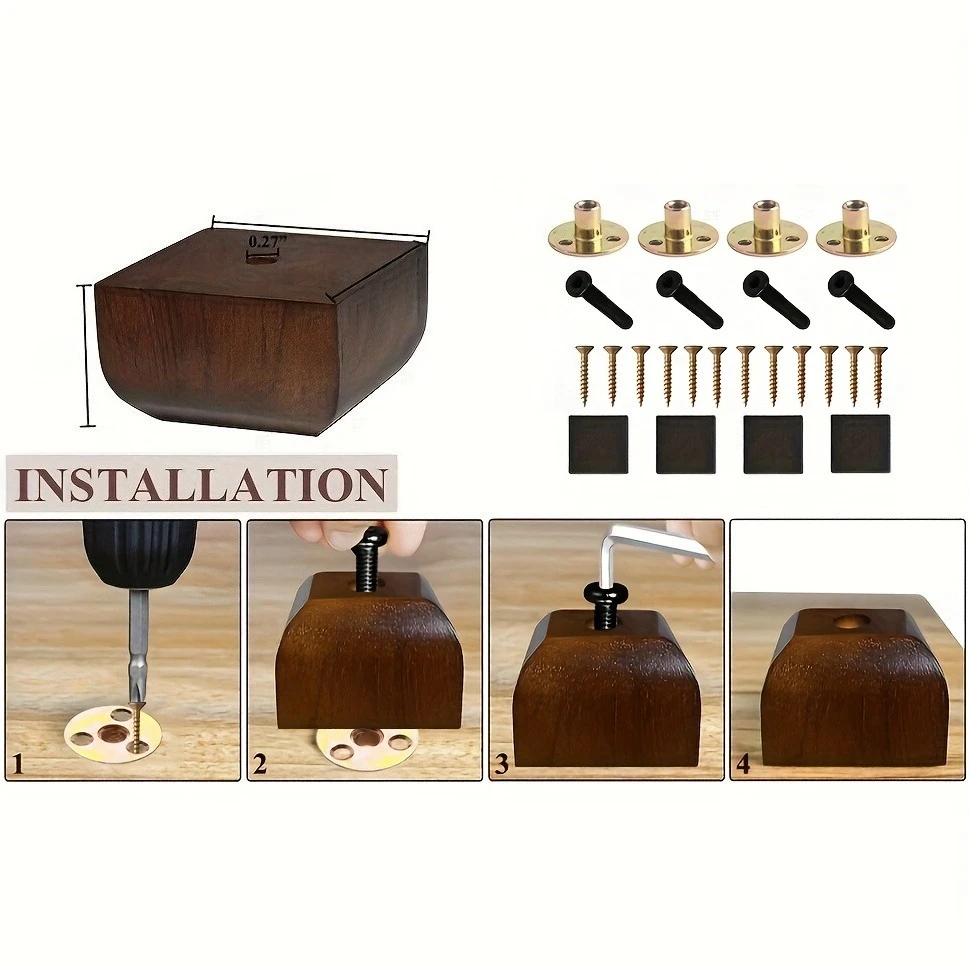 4 bread shaped sofa legs square bed end wooden furniture replacement legs with installation accessories easy to assemble