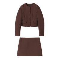 BM&MD&ZA2024 autumn new women's clothing simple high-end short round neck long-sleeved suit jacket commuting high waist skirt