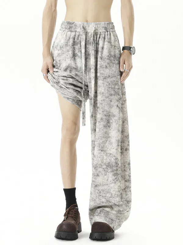 

Мужские летние тонкие брюки из охлаждающего шелка с эффектом ретро-окрашивания, широкие, быстросохнущие, повседневные, с текстурой пузырчатой ткани, длинные, свободные, прямые, на шнурке