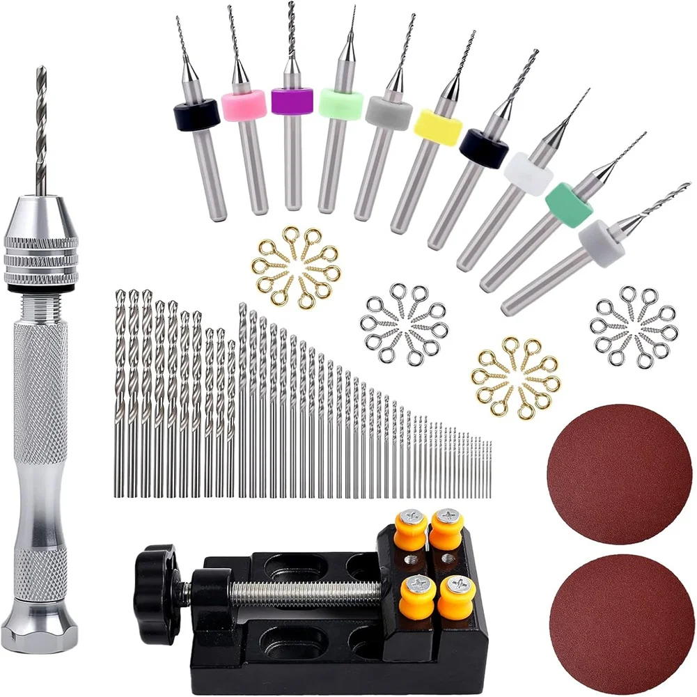 [NEW!A08R】 Hand Drill Set 112 Pieces Pin Vise Manual Craft Drill Clamping With Micro Twist Bits For Jewelry, Wood Manual Work DI