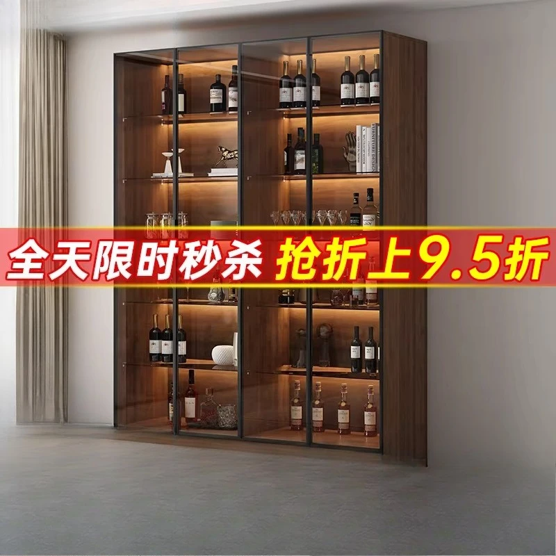 Glass door, living room display, integrated against the wall, high-end household wine rack, storage cabinet