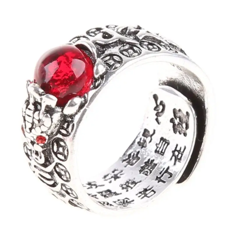 A52E PiXiu Buddhist Heart Sutra Ring Feng Shui Ring Opening Adjustable Luck Ring