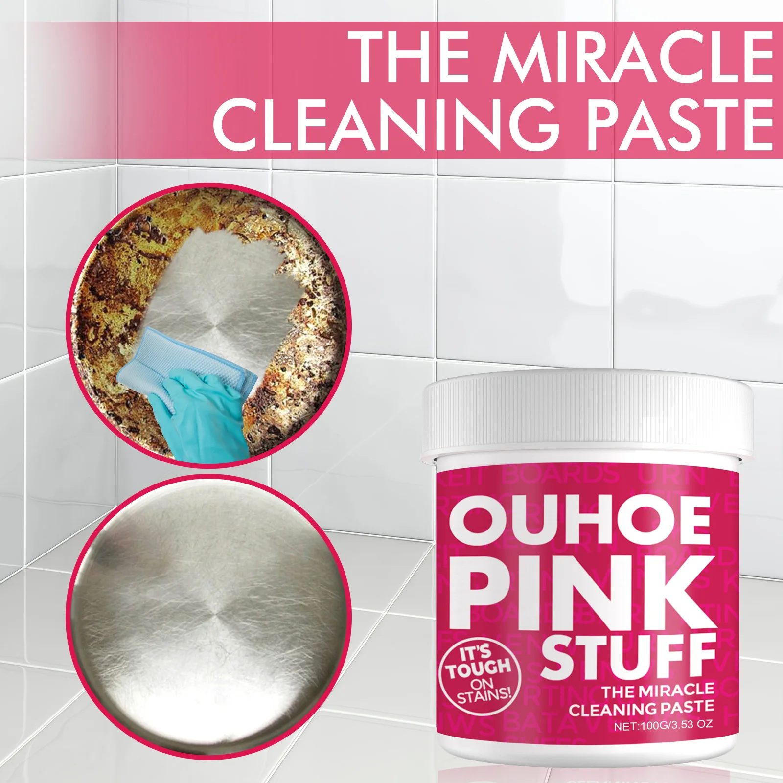 Pink Heavy Duty Cleaning Paste, 2 in 1 Kitchen & Bathroom Stain Remover, Eliminates Tough Grease, Oil Stains, Limescale & Soap S