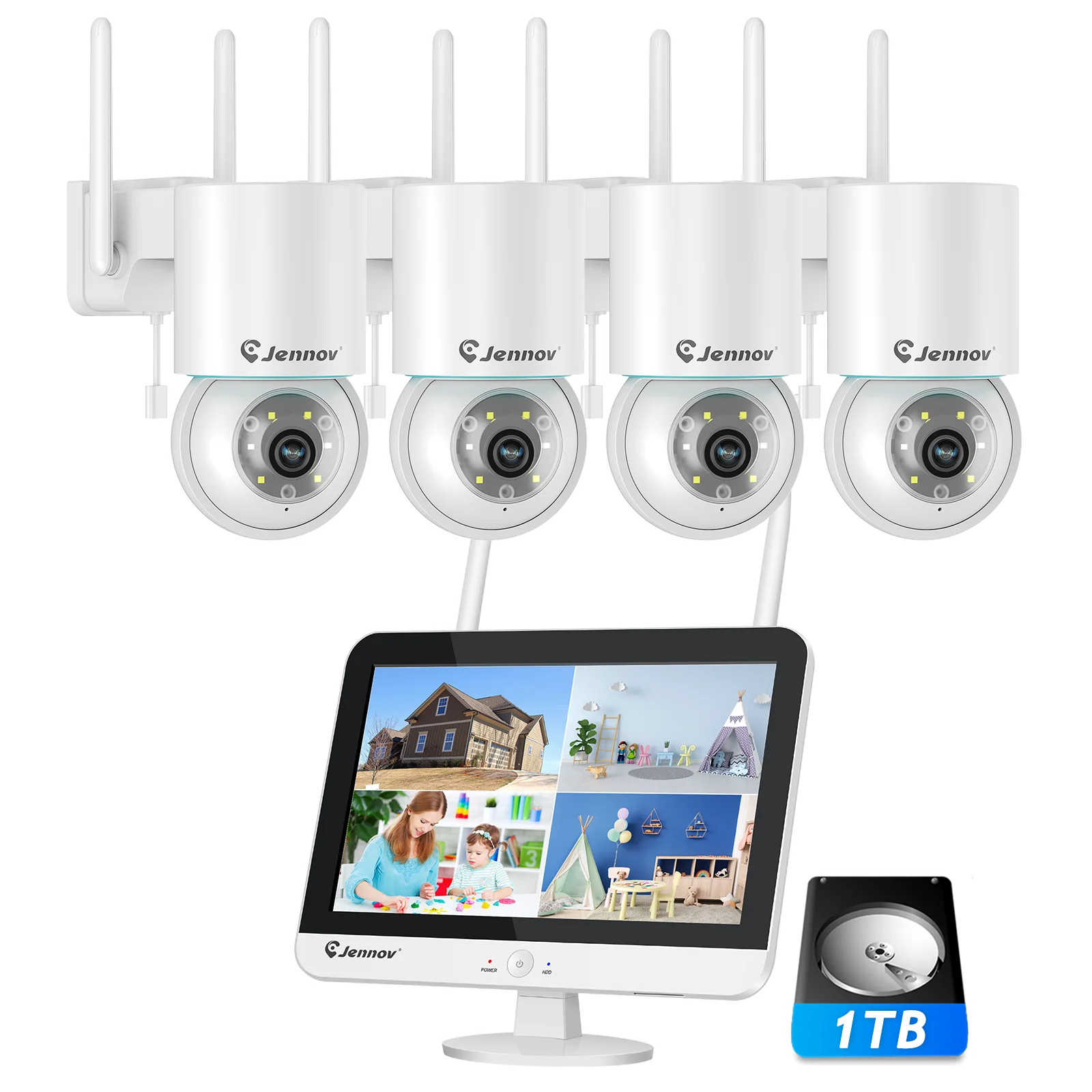 Jennov 10CH Home NVR 5MP Wireless Security Camera System WiFi Outdoor IP Audio with 1TB HDD