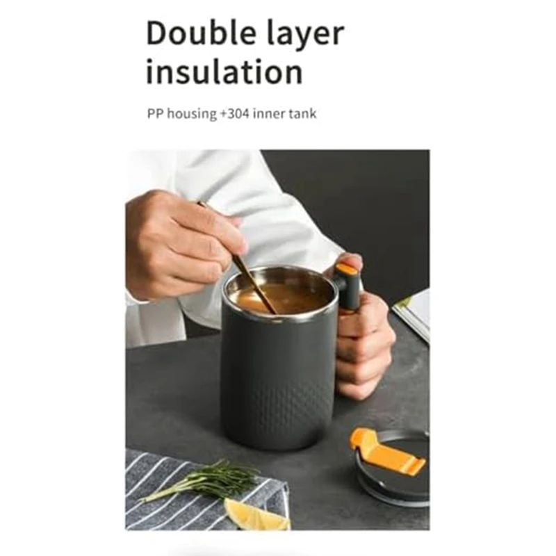 Taza de café de acero inoxidable con aislamiento al vacío de doble pared Premium con tapa y asa para mantener las bebidas calientes C