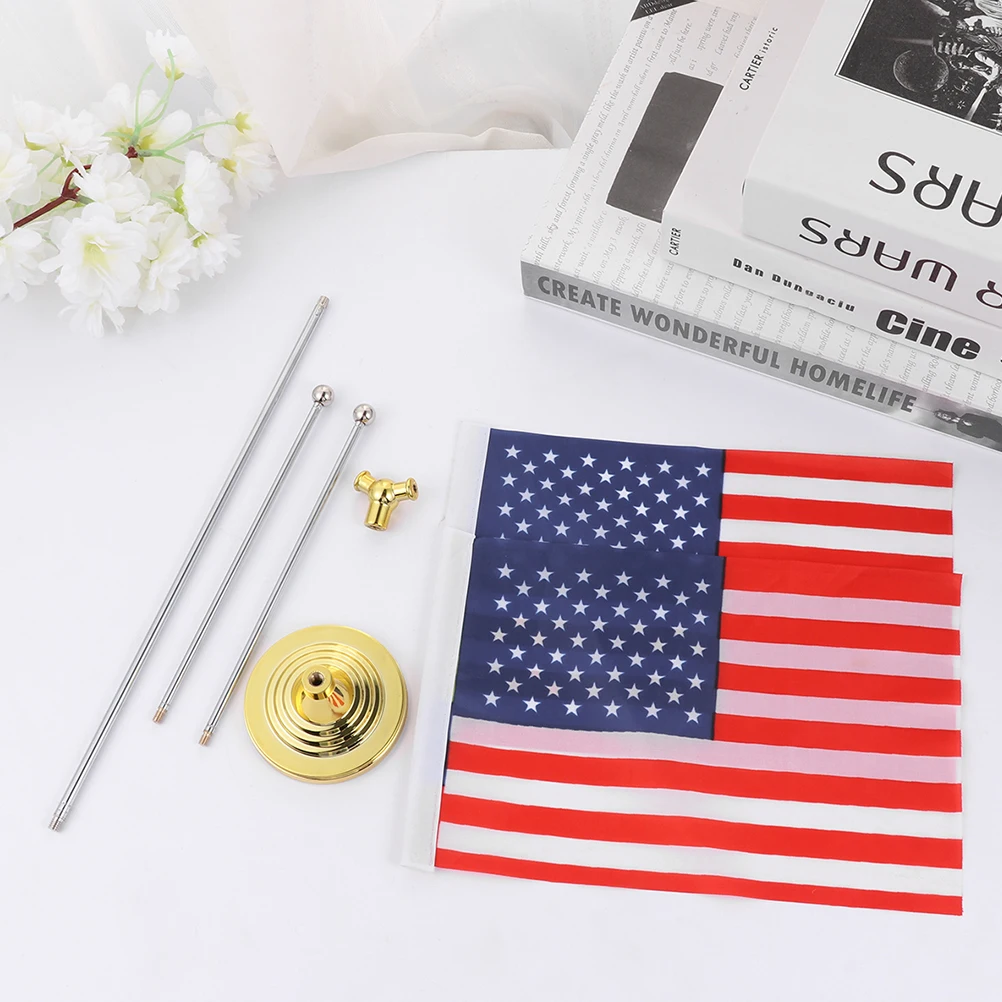 

2 Pcs Desktop Flag Decor Polyester Small Mini Stick Crystal Office naments Fade Resistant Double Stitched Edge