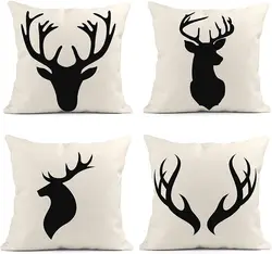 Throw pillowcase, deer head silhouette, white reindeer decoration, linen pillowcase, home décor, cushion cover 40X40cm