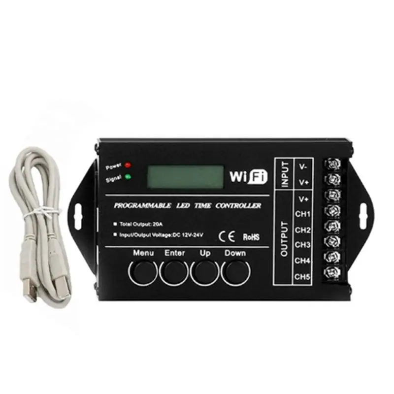 AS60-DC 12V 24V Wifi RGB Time Programmable LED Controller TC421 5 Channels 20A Common Anode Programmable LED Strip Dimmer