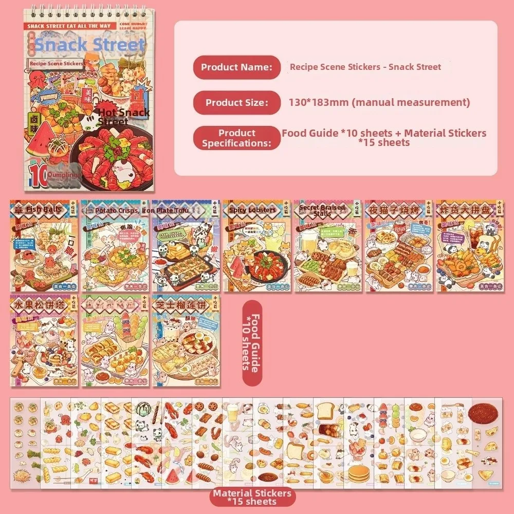 New 3D Effect Scene Sticker Book Food Theme Self-Adhesive Miniature Stickers Cartoon DIY Decal Stickers Journal Decor