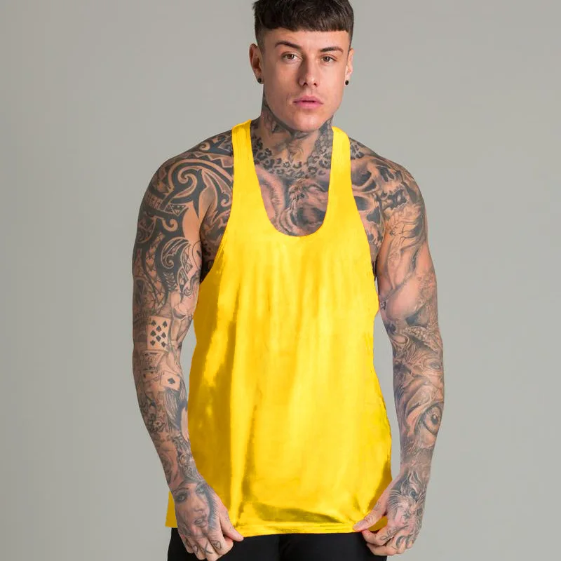 Mens Casual Fashion Tank Top Gym Fitness Workout Cotton Sleeveless Shirt Summer Clothing Male Extend Long Singlet Hip Hop Vest