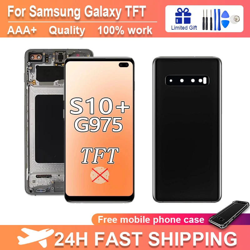 100% Super TFT Screen For Samsung Galaxy S10 plus SM-G975 G975F G975U LCD Display Touch Screen Digitizer Repair Parts With Frame