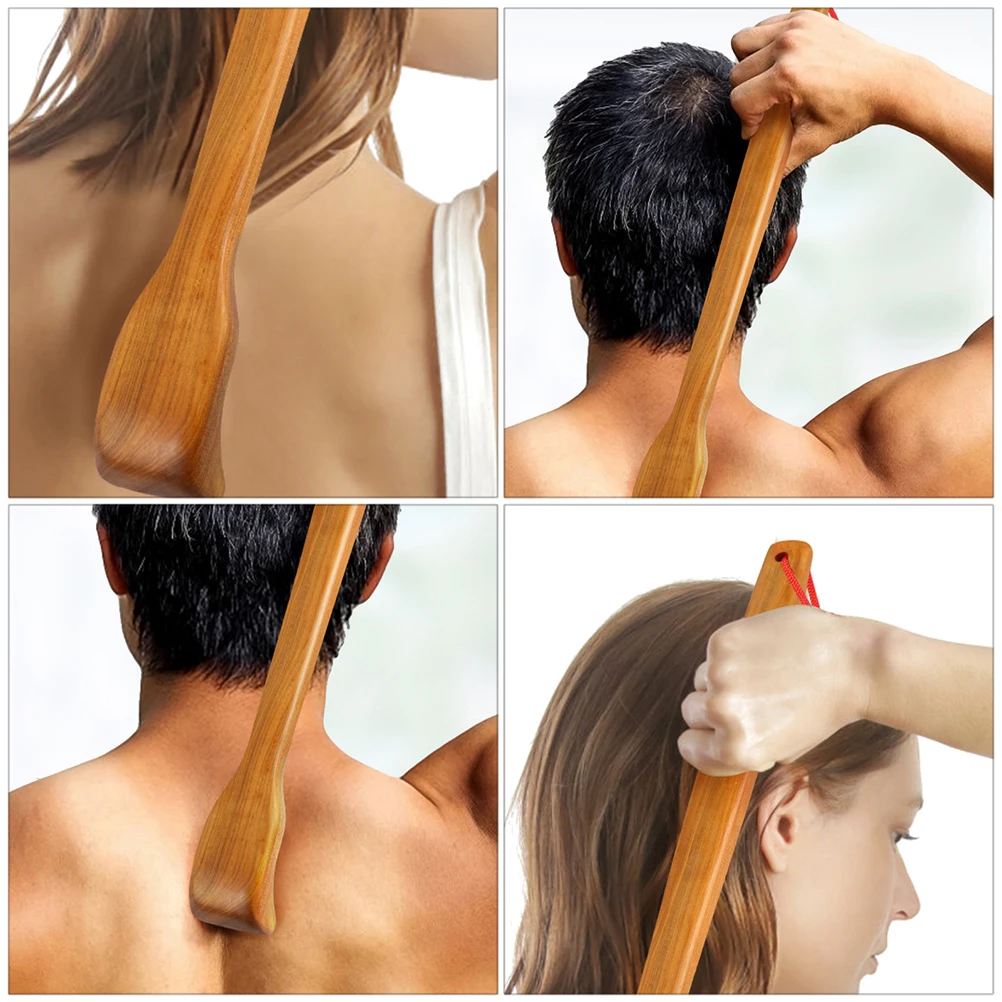 Gratte-dos à Long manche, 2 pièces, râteau de Massage en bois pour le soulagement du corps et des épaules, outil de grattage, soins de santé