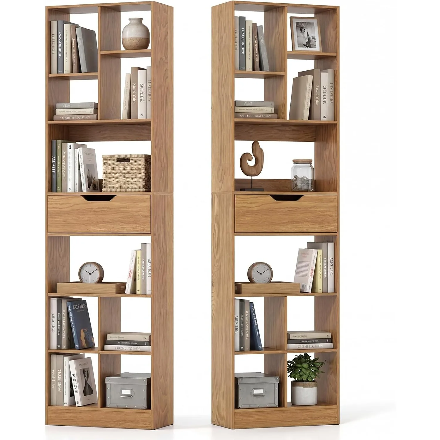 

71” Tall Open Bookcase with Drawer, 10-Cube Display Storage Cabinet Organizer, Freestanding Wooden Shelf Bookshelf, Customized