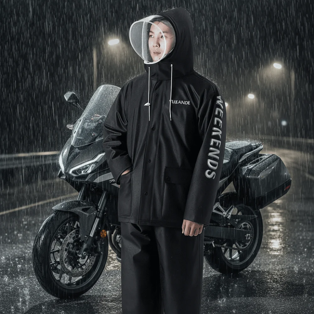 

Водонепроницаемый разделенный плащ, утолщенный тяжелый дождевик с защитой от дождя, дождевик, брючный костюм, комплект мотоциклетного плаща из ПВХ для работы на вынос