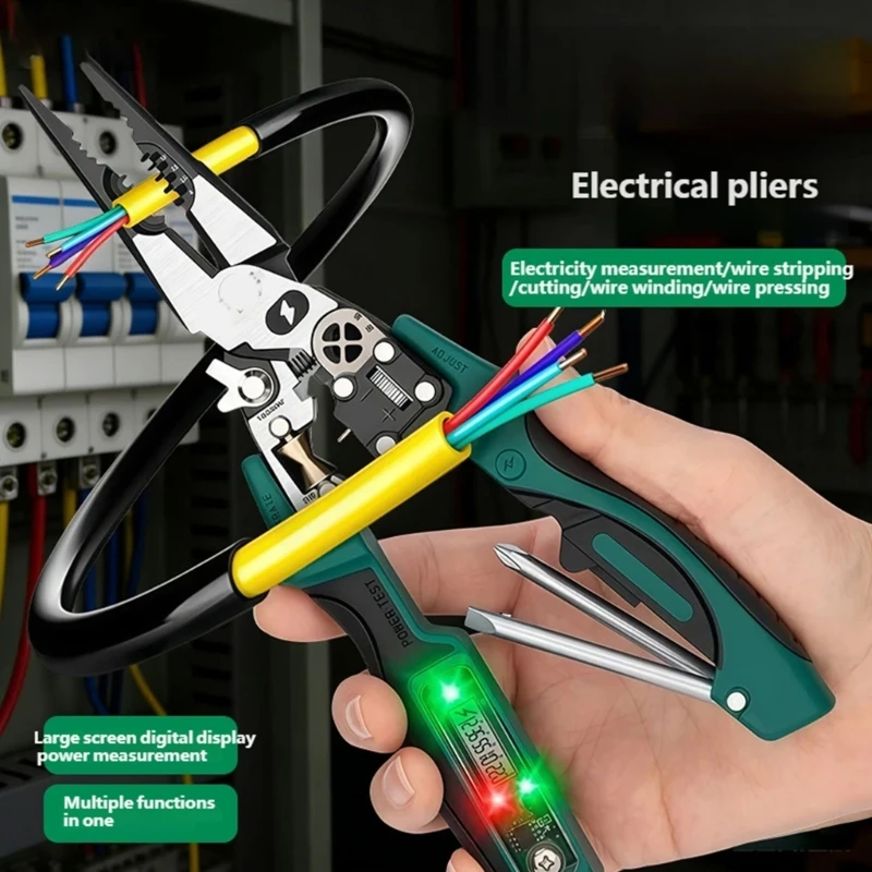 Electrician Pliers Builtin Tester Nonslip Handle Wire Stripping Tool for Home and Industrial Work M4YD