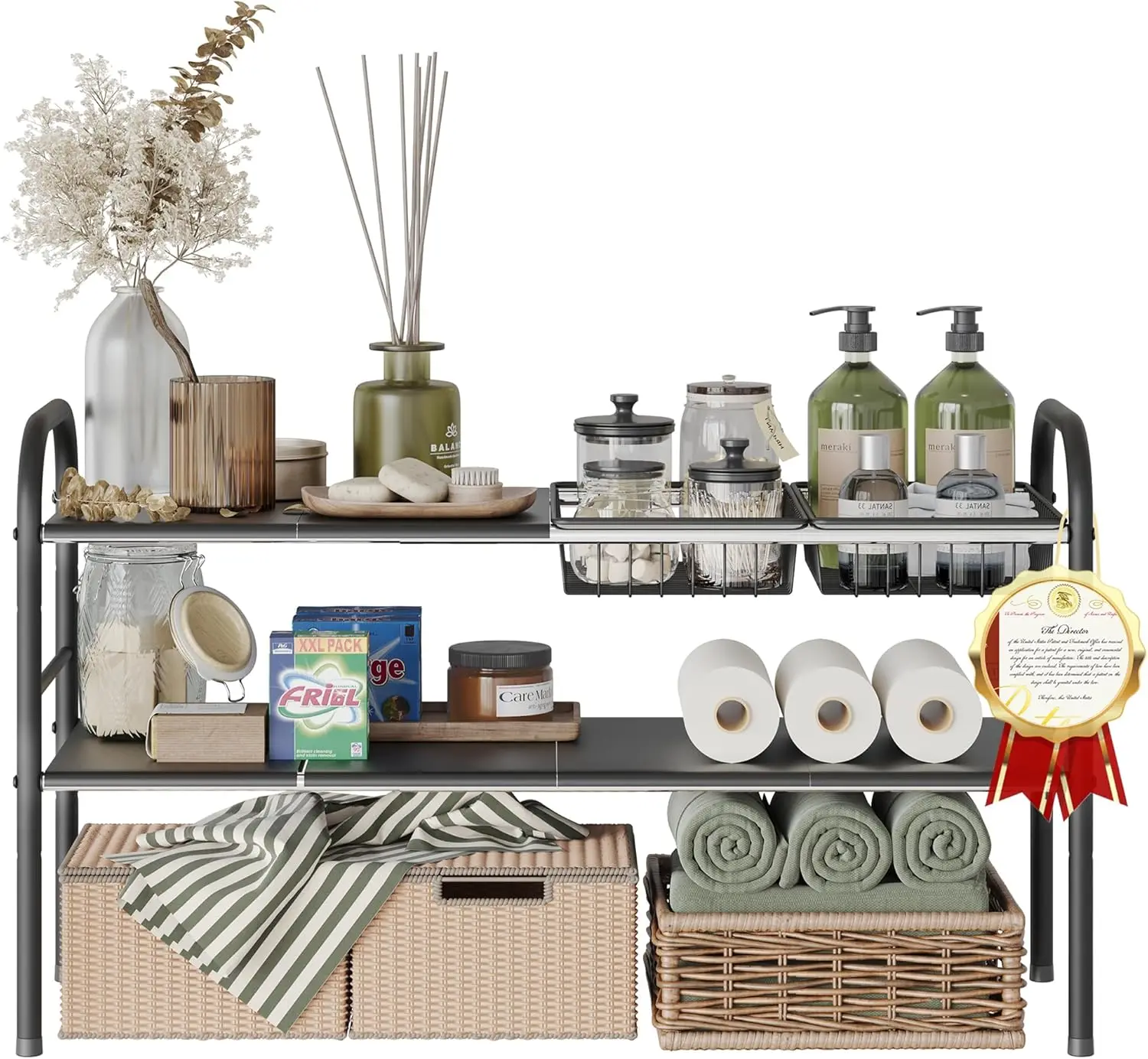 

2-Tier Expandable Under Sink Organizer with Baskets & Panels for Kitchen, Bathroom, or Shoe Storage