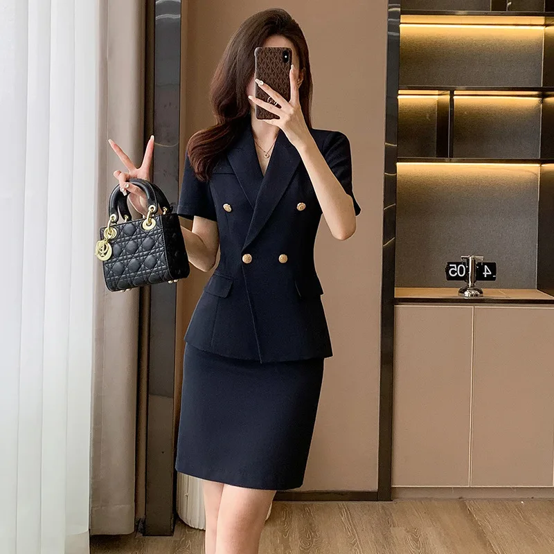 สูท Women2024New ฤดูร้อนบาง High-End Elegant Professional Workwear อย่างเป็นทางการเสื้อแจ็คเก็ตแขนสั้น Blazer