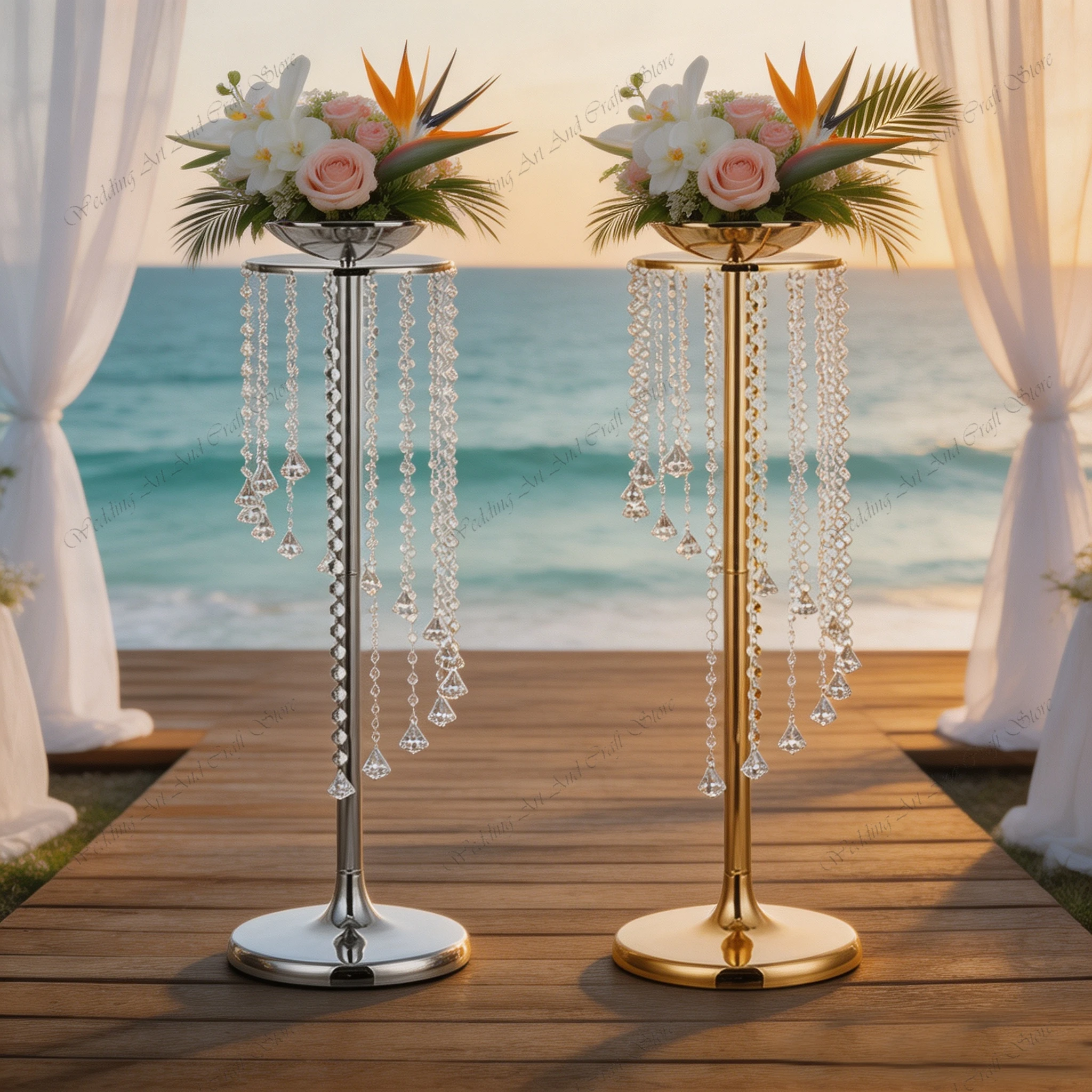 10 buah Vas Bunga Kristal Emas - Centerpiece Vase Tall ulasan dan harga