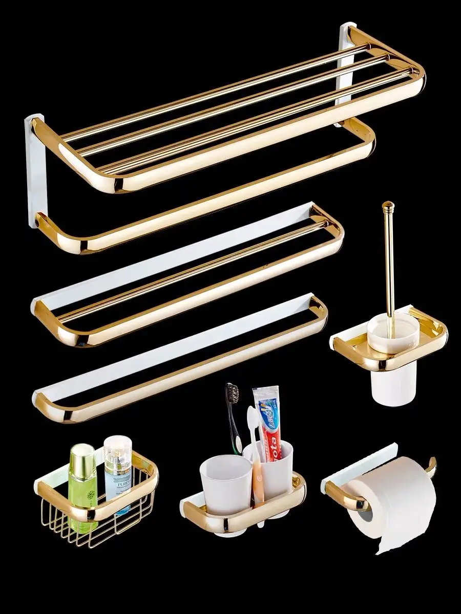 Tuqiu Brass Bathroom Accessories Gold Square Paper Holder,Towel Bar,Soap basket,Towel Rack,Glass Shelf bathroom Hardware